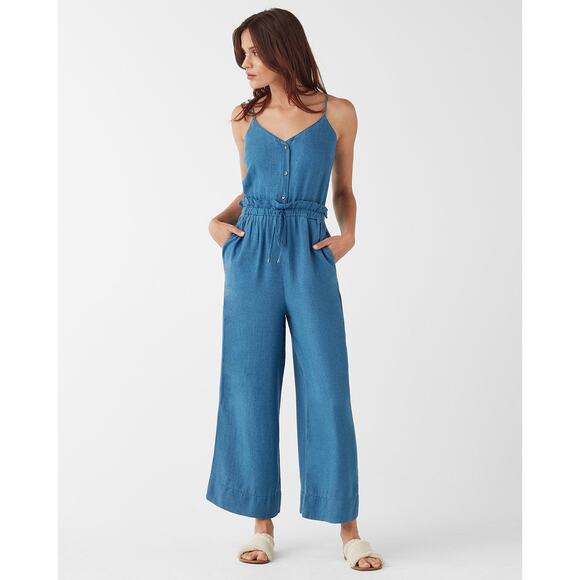 Splendid chambray Paperbag Tie Waist blue Jumpsuit size small - Picture 1 of 9